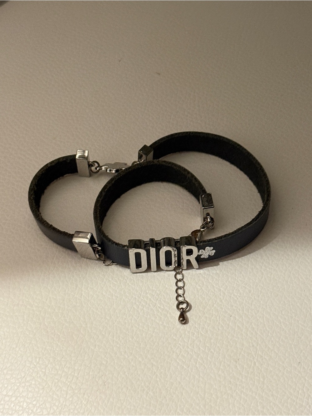 Dior Black Leather Bracelet with Silver Logo
